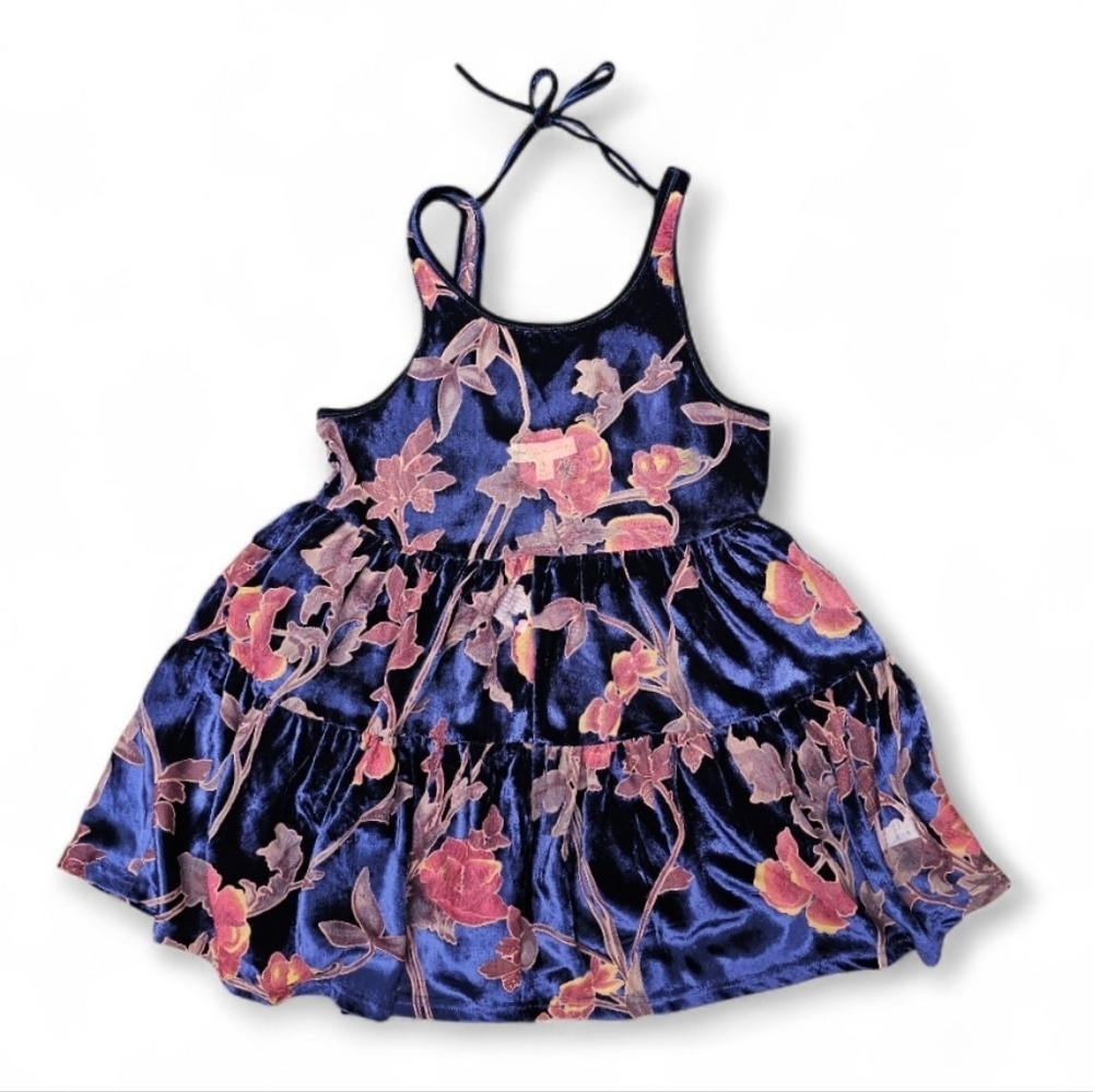 NWT Anthropologie Staring At Stars Floral Velvet Top in Navy and Blue, Size S
